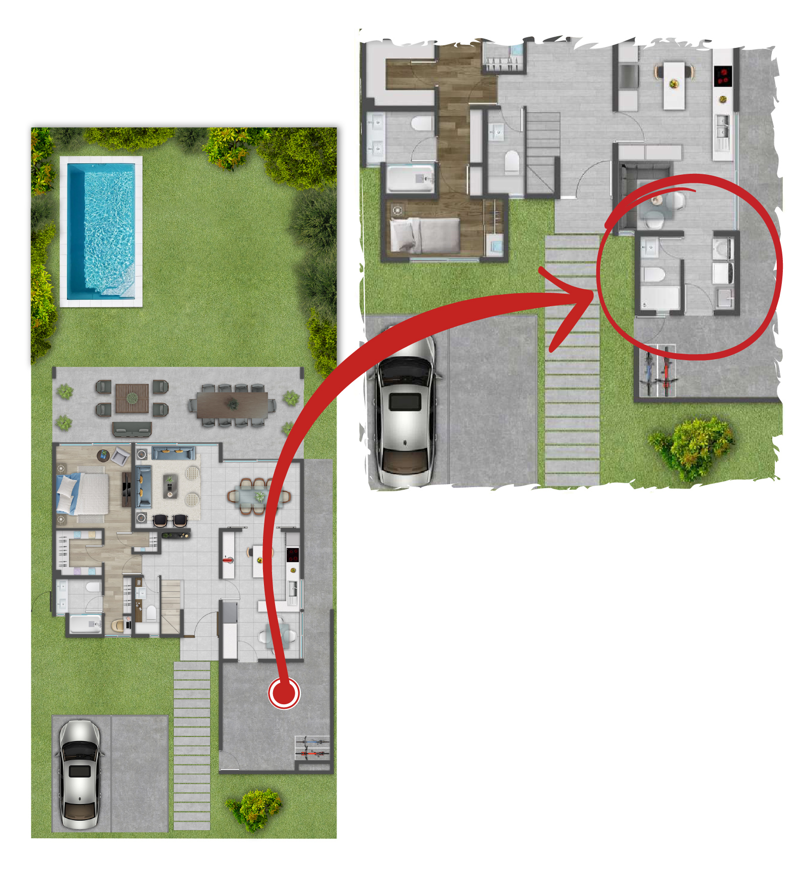 Plano baño servicio y logia Casa Tipo A-A1